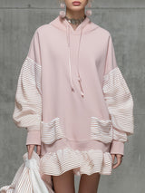 Casual Straight-cut Pink Mini Dress With Striped Paneling.