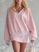 Stylish And Sporty Pink Striped Hooded Sweatshirt And Skort Set