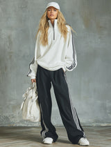 Sporty Stand-collar Zip-up Top And Trousers Casual Set