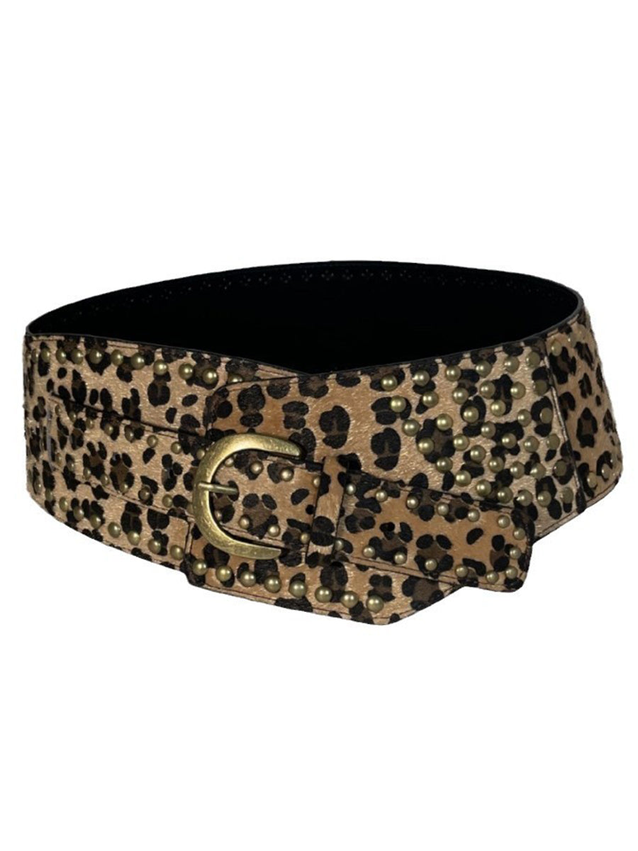 Retro Leopard Print Rivet All-match Waist Belt