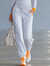 Fashionable Sporty Gray-blue Long-sleeved Half-zip Top And Trousers Set