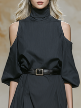 Stylish High-neck Off-the-shoulder A-line Midi Dress