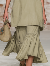 Casual And Comfortable Short-sleeved Sweatshirt And Ruffled Skirt Set