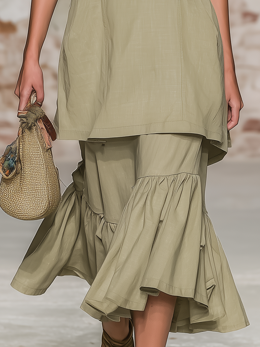 Casual And Comfortable Short-sleeved Sweatshirt And Ruffled Skirt Set