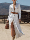 Vintage Western-style White Lace-trimmed Denim Maxi Dress