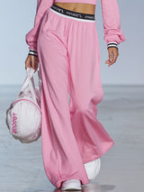 Sporty Style Boat Neck Long-sleeved Top And Wide-leg Pants Set