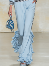 Athletic And Casual Long-sleeved Top And Ruffled Pants Set