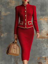 Retro Elegant Knitted Cardigan And Hip Skirt Two-piece Set