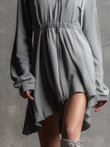 Casual And Stylish Zipper Gray Hooded Mini Dress