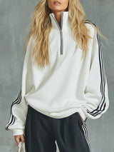 Sporty Stand-collar Zip-up Top And Trousers Casual Set