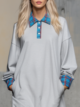 Sporty Retro Plaid Patchwork Ruffle Sweatshirt Dress