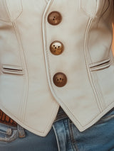 【24-hour shipping out】Premium Western Style Gold Button White Suede Vest