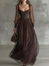 Vintage And Elegant Court-style Patterned Chiffon Patchwork Maxi Dress