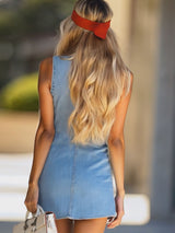 【24-hour shipping out】Casual Vintage Light Blue Denim Sleeveless Shirt Mini Dress