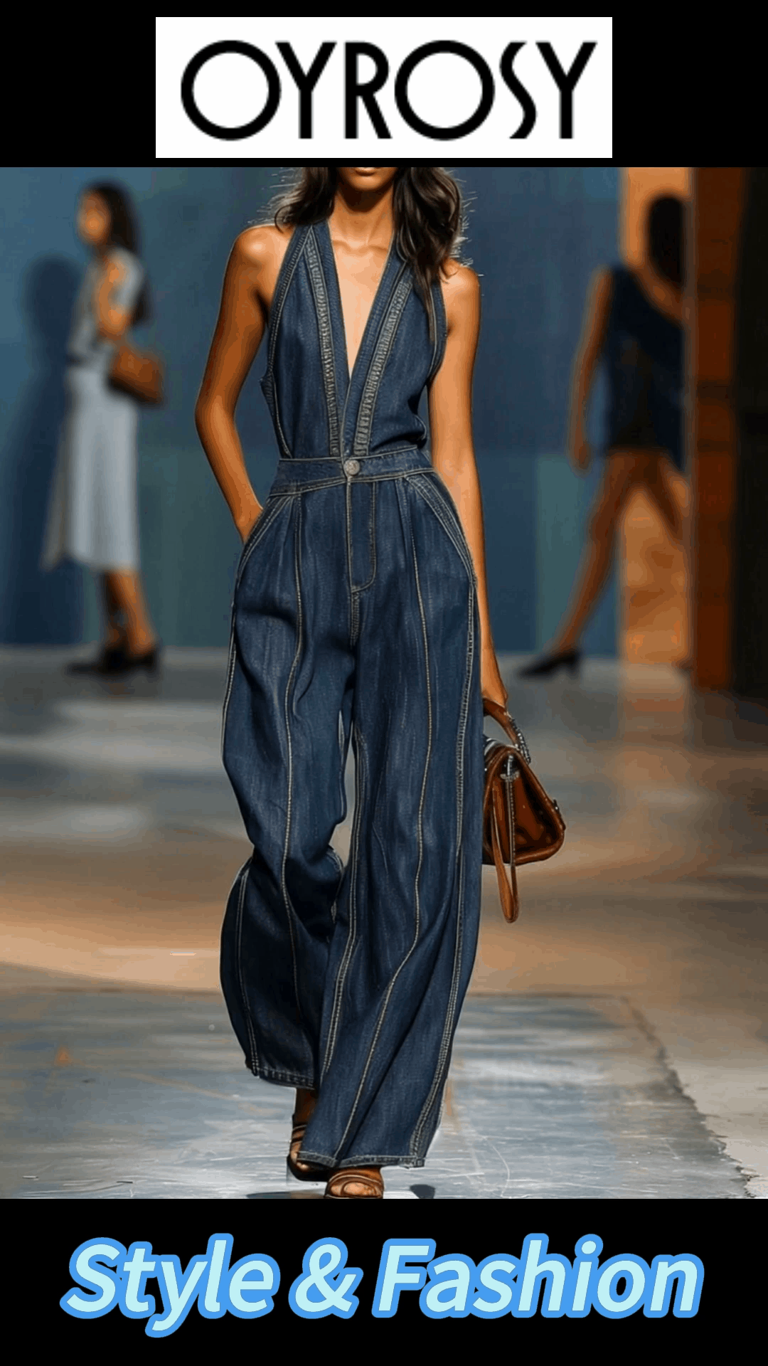 【24-hour shipping out】V-Neck Casual Retro Sleeveless Wide-Leg Denim Jumpsuit