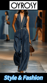 【24-hour shipping out】V-Neck Casual Retro Sleeveless Wide-Leg Denim Jumpsuit