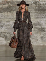 Fashion Retro Paisley Pattern Zipper Maxi Dress