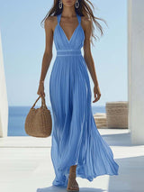 【24-hour shipping out】Bright And Beautiful High-grade Chiffon Light Blue Maxi Dress