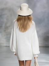 Casual Elegant V-neck Solid Color Knitted Mini Dress