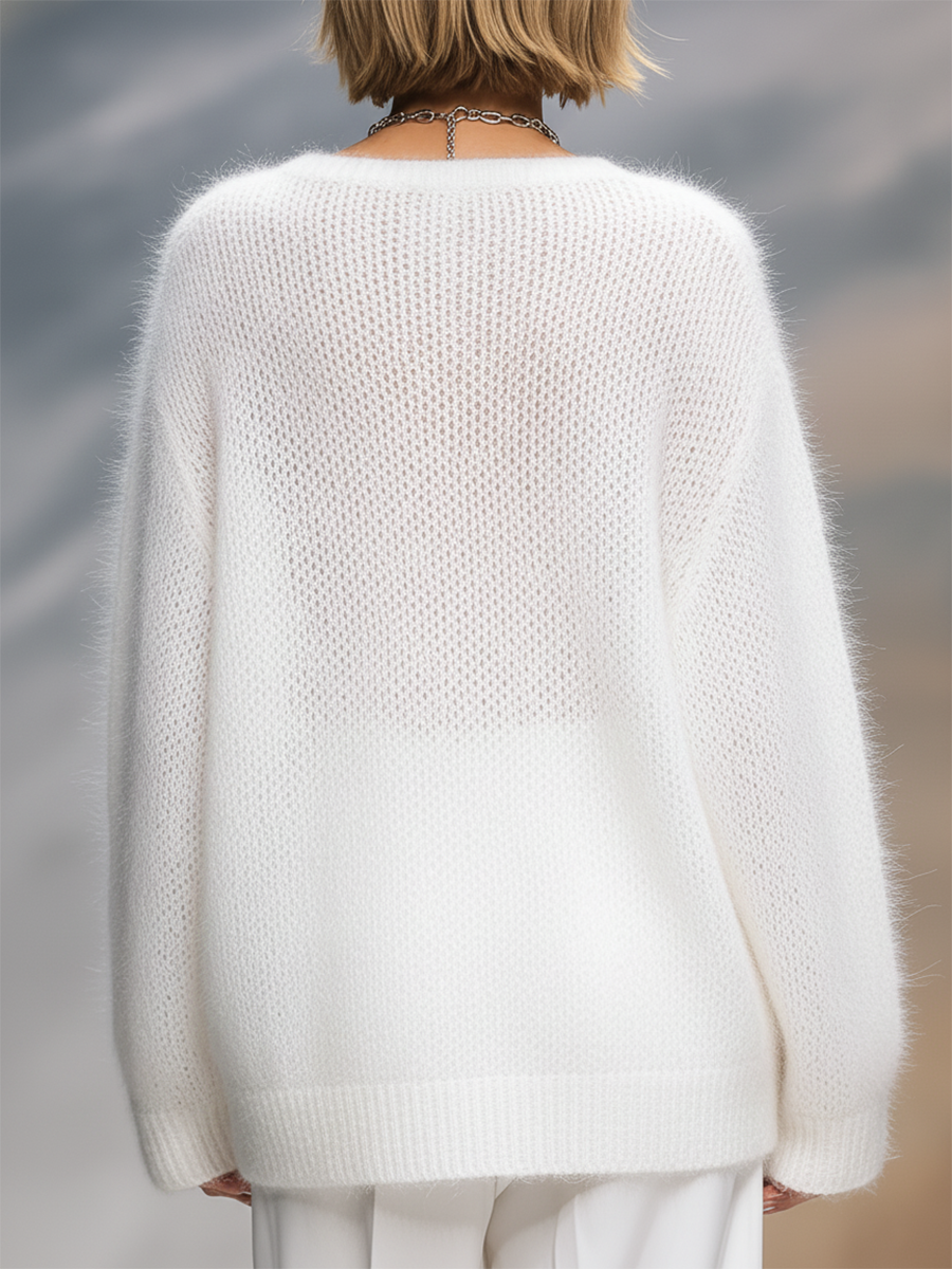 Elegant Solid Color Round Neck Loose Pullover Sweater