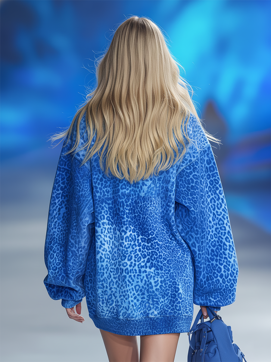 Stylish Sporty Loose-fitting Leopard Print Faux Suede Mini Dress