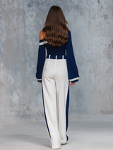 Vintage Charming One-shoulder Top And Wide-leg Pants Set