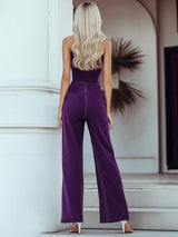【24-hour shipping out】Mysterious Vintage Purple Denim Sleeveless Wide Leg Jumpsuit