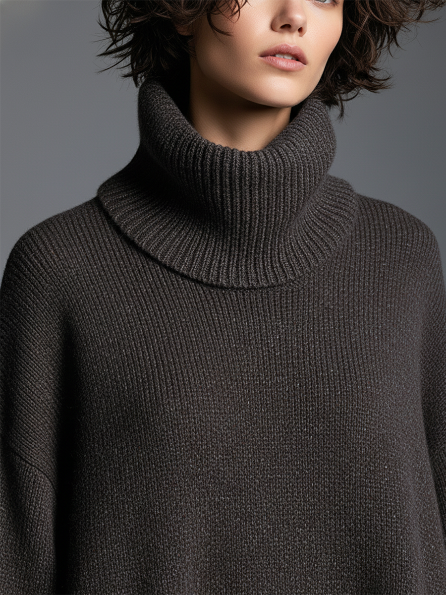 High-end Fashionable Loose Neckline Brown Knitted Maxi Dress