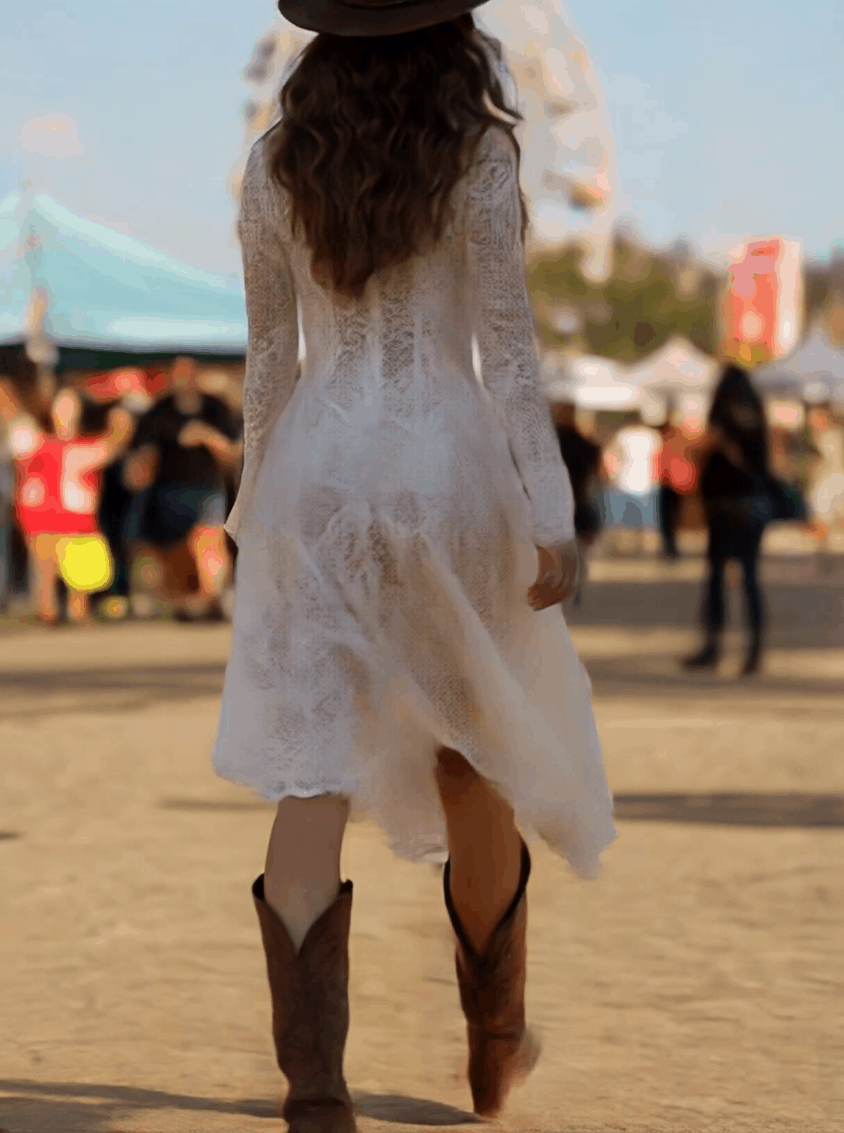 Retro Elegant White Lace Long Sleeve Slit Midi Dress