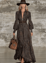 Fashion Retro Paisley Pattern Zipper Maxi Dress