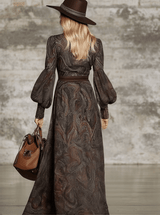 Fashion Retro Paisley Pattern Zipper Maxi Dress