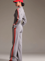 Casual Sporty Retro Red Ribbon Half-Zip Sweatshirt And Wide-Leg Pants Set