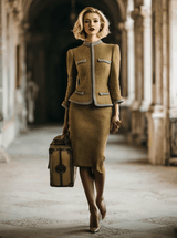 Exquisite Vintage Light Gold Tweed Jacket And Skirt Set