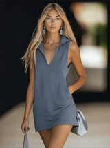 【24-hour shipping out】Relaxed And Stylish Sleeveless Loose Gray Hoodie Style Mini Dress