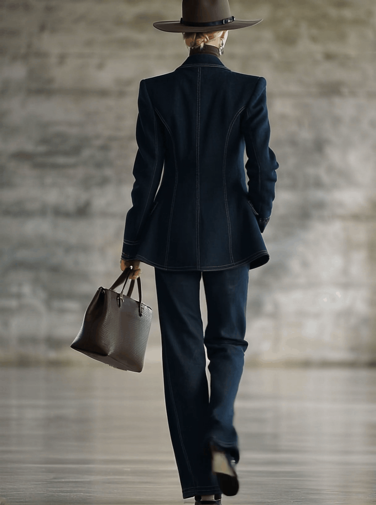 Fashion Retro Topstitched Navy Blue Denim Jacket