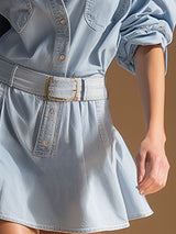 Casual Retro Blue Denim Long-sleeved Mini Dress