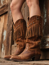 Women's Western Embroidered Tassel Faux Suede Cowboy Boots