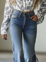 Vintage Blue Flared Fringe Jeans
