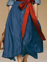 Lazy And Retro V-neck Denim Midi Dress