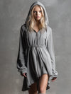 Casual And Stylish Zipper Gray Hooded Mini Dress