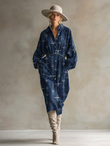 Stylish And Casual Blue Star Denim Midi Dress