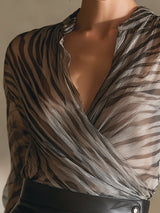 Stylish Flowing Zebra Print Chiffon Long Sleeve Shirt