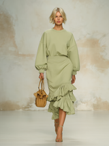 Comfortable And Casual Round-neck Long-sleeved Top And Ruffled Skirt Set