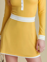 Polo Collar Color-block Ribbed Sporty Long-sleeved Mini Dress