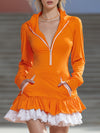 Active Sporty White Lace Ruffled Orange Hooded Mini Dress