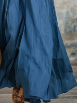 Stylish Blue Denim V-neck Button-down With Flared Hem Maxi Dress