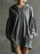 Casual And Stylish Dark Gray Hooded Sporty Mini Dress