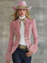 Lapel Multi-button Faux Suede And Fur Blazer