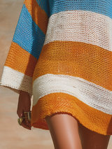Stylish Outdoor Bohemian-style Colorful Striped Knitted Mini Dress