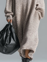 Fashion Loose Retro Trimmed Floral Gray Hooded Knitted Midi Dress